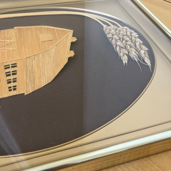 Prairie Grain Elevator & Barn Wheat Weaving Framed 2 Folk Art Alberta Canada - Picture 3 of 7